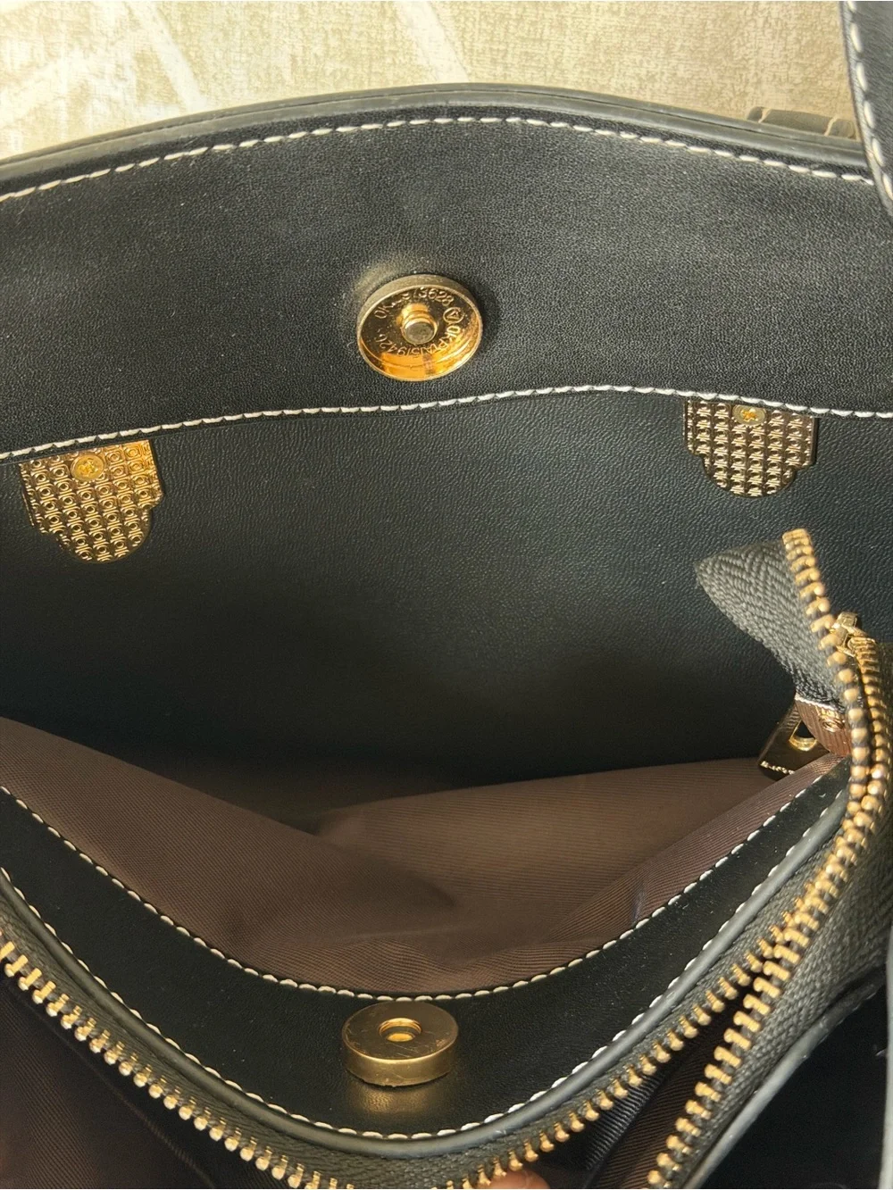 Burberry Taupe and Black Check Satchel with Gold Hardware